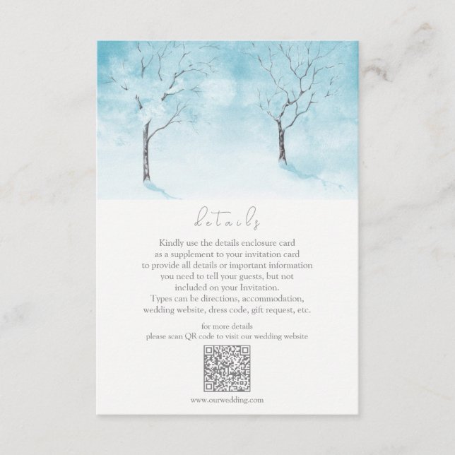 Tarjeta De Recepción Detalles del Boda de frescura de invierno (Anverso)