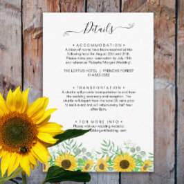 Tarjeta De Recepción Detalles del Boda de girasoles acuáticos