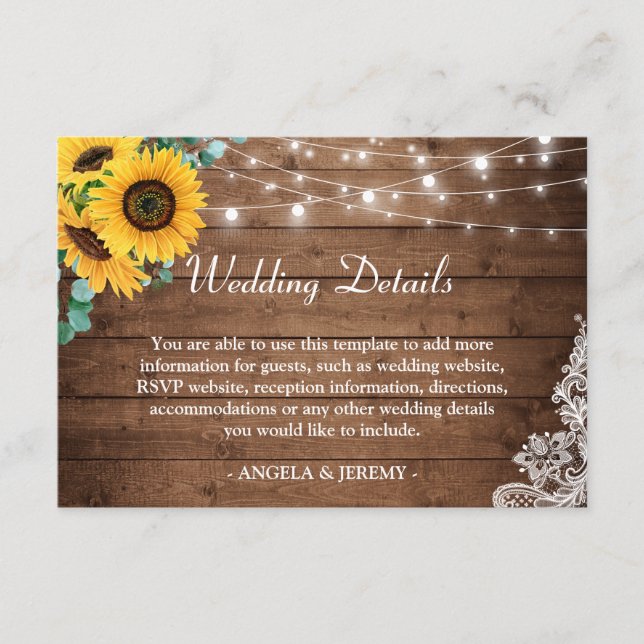 Tarjeta De Recepción Detalles del Boda de girasoles rusos de cadenas (Anverso)