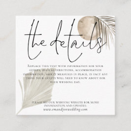 Tarjeta De Recepción Detalles del Boda de Grass Boho Pampas