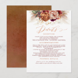 Tarjeta De Recepción Detalles del Boda de Grass Terracotta Floral Pampa