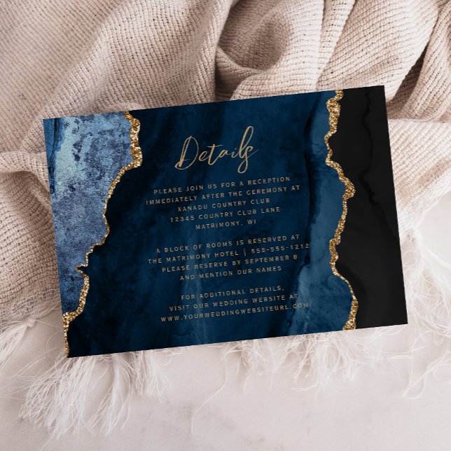 Tarjeta De Recepción Detalles del Boda de guión de la Marina Blue Gold  (Subido por el creador)