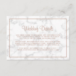 Tarjeta De Recepción Detalles del Boda de guión de oro del Rosa de márm