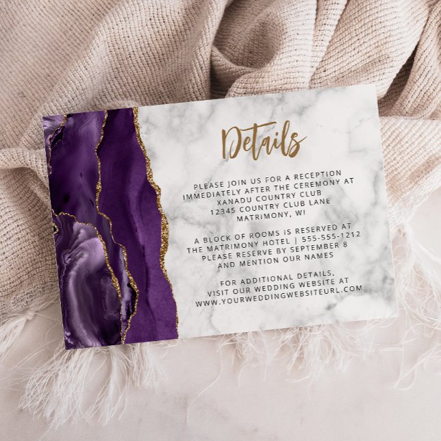Tarjeta De Recepción Detalles del Boda de guión de Purpurina de oro púr (Subido por el creador)