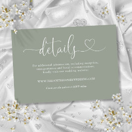 Tarjeta De Recepción Detalles del Boda de guión de Sage Green Heart