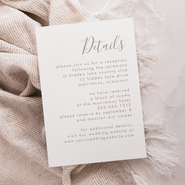 Tarjeta De Recepción Detalles del Boda de guión de tazas modernas (Subido por el creador)