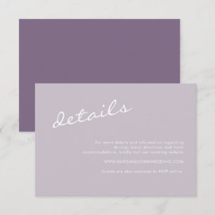 Tarjeta De Recepción Detalles del Boda de guión malva morado minimalist