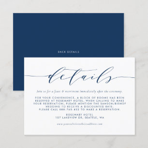 Tarjeta De Recepción Detalles del Boda de guión Minimalista azul de la