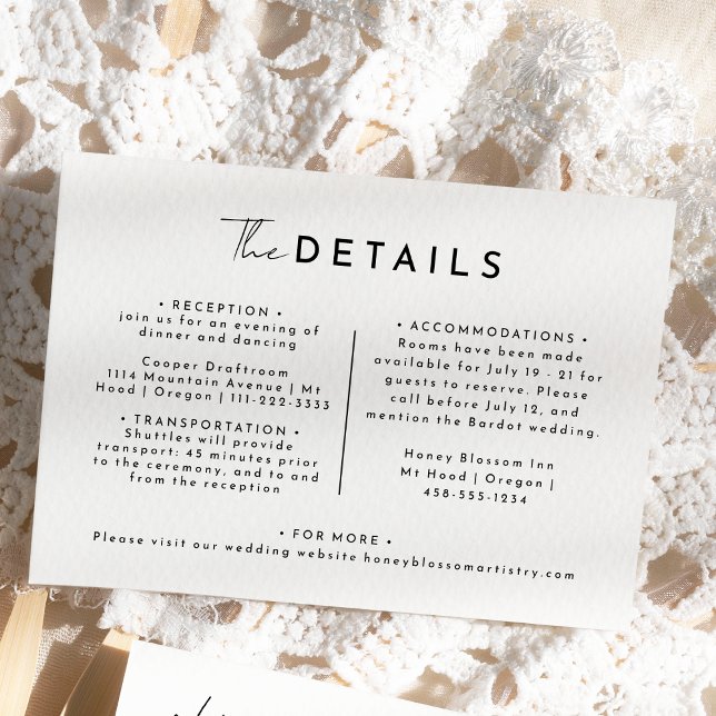 Tarjeta De Recepción Detalles del Boda de guiones blancos modernos (Subido por el creador)