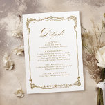 Tarjeta De Recepción Detalles del Boda de guiones clásicos del marco vi<br><div class="desc">Diseño rústico de vegetación vegetal de color azul polvoriento azul acuático con falsas hojas de Relieve metalizado dorado y marco geométrico, con escritura "detalles" a la moda, sencillo y elegante, ideal para boda rústico de verano verde y dorado, boda jardín botánico de primavera. Ver todas las piezas coincidentes de la...</div>