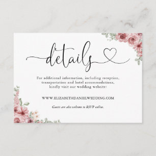 Tarjeta De Recepción Detalles del Boda de guiones de corazón floral par