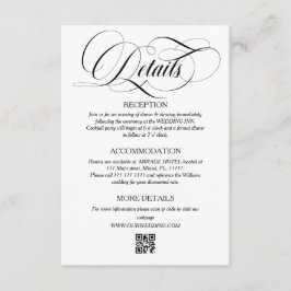 Tarjeta De Recepción Detalles del Boda de guiones elegantes blancos y n