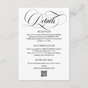 Tarjeta De Recepción Detalles del Boda de guiones elegantes blancos y n