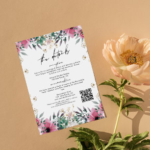 Tarjeta De Recepción Detalles del Boda de guiones Minimalistas de Rosa