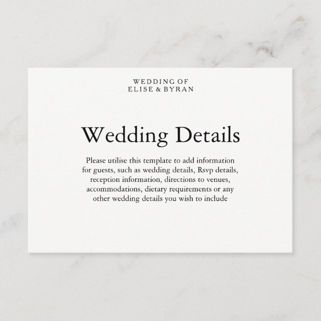 Tarjeta De Recepción Detalles del Boda de guiones modernos y sencillos (Anverso)