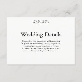 Tarjeta De Recepción Detalles del Boda de guiones modernos y sencillos