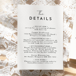 Tarjeta De Recepción Detalles del Boda de guiones modernos y simples de