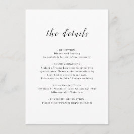 Tarjeta De Recepción Detalles del boda de guiones románticos simple y e