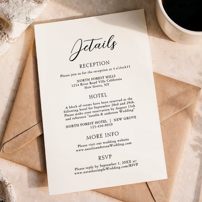 Tarjeta De Recepción Detalles del Boda de guiones simple y elegante (Subido por el creador)