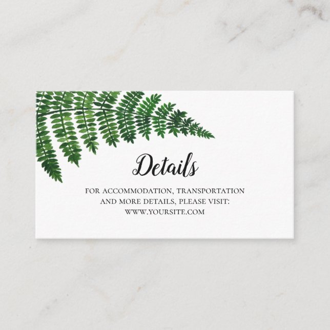 Tarjeta De Recepción Detalles del boda de helecho verde. Boda de verano (Anverso)