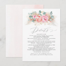 Tarjeta De Recepción Detalles del Boda de hierba Pampas Florales Rosa