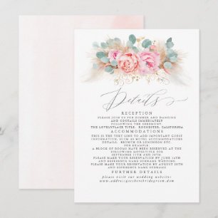 Tarjeta De Recepción Detalles del Boda de hierba Pampas Florales Rosa