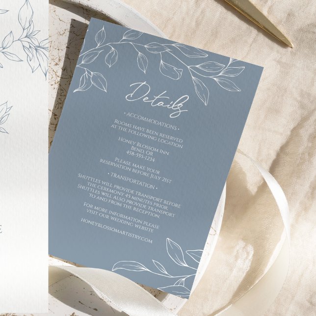 Tarjeta De Recepción Detalles del Boda de hoja mínima azul turbio (Subido por el creador)