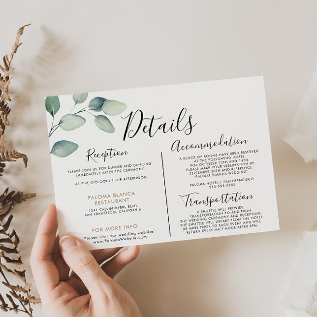 Tarjeta De Recepción Detalles del Boda de hojas verdes formales clásica (Subido por el creador)
