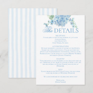 Tarjeta De Recepción Detalles del Boda de Hydrangea Azul del Jardín Ing