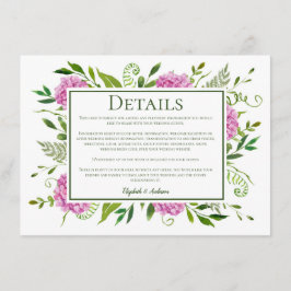 Tarjeta De Recepción Detalles del Boda de Hydrangea Rosa