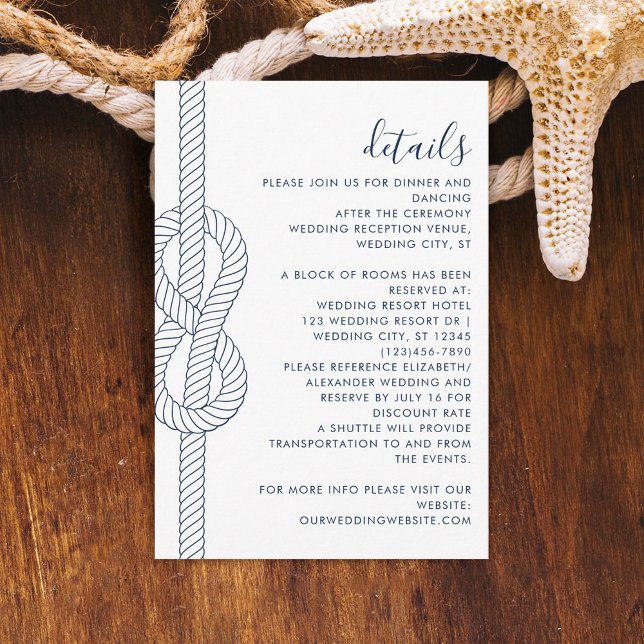 Tarjeta De Recepción Detalles del Boda de Knot de Rope Náutico Moderno (Subido por el creador)