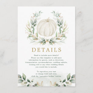 Tarjeta De Recepción Detalles del Boda de la Calabaza de Oro Verde Sage