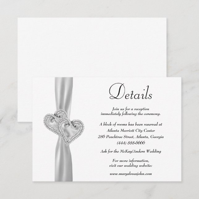 Tarjeta De Recepción Detalles del Boda de la cinta blanca Diamond Heart (Anverso / Reverso)