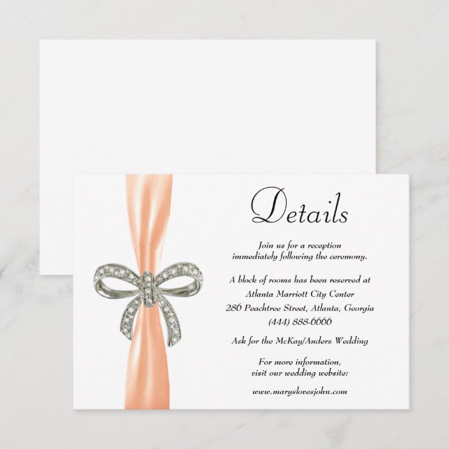 Tarjeta De Recepción Detalles del Boda de la cinta de naranja Diamond B (Anverso / Reverso)