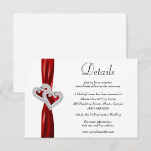 Tarjeta De Recepción Detalles del Boda de la cinta roja de los corazone