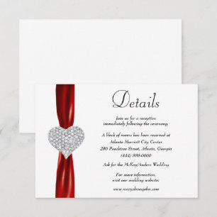 Tarjeta De Recepción Detalles del Boda de la cinta roja del corazón del