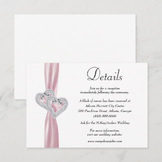 Tarjeta De Recepción Detalles del Boda de la cinta rosa Diamond Hearts