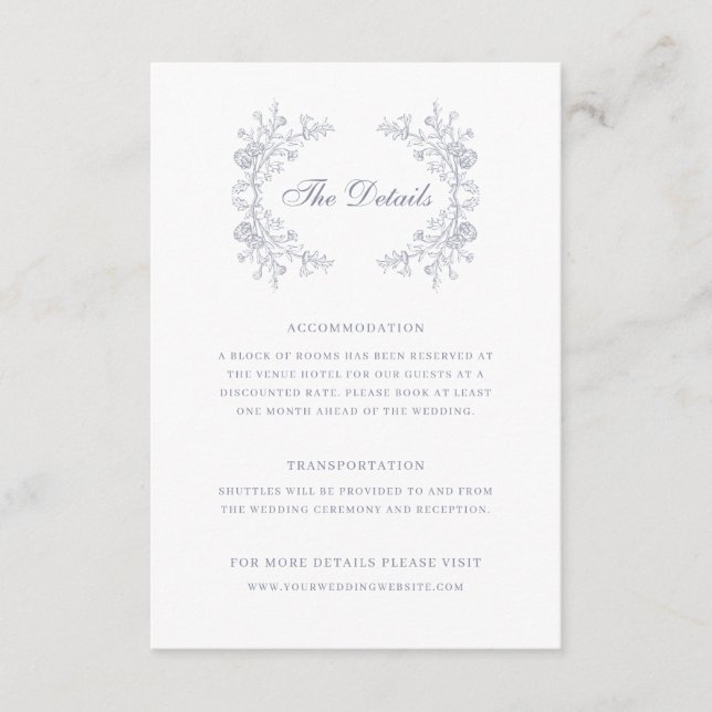 Tarjeta De Recepción Detalles del Boda de la Floral Chinoiserie de la é (Anverso)