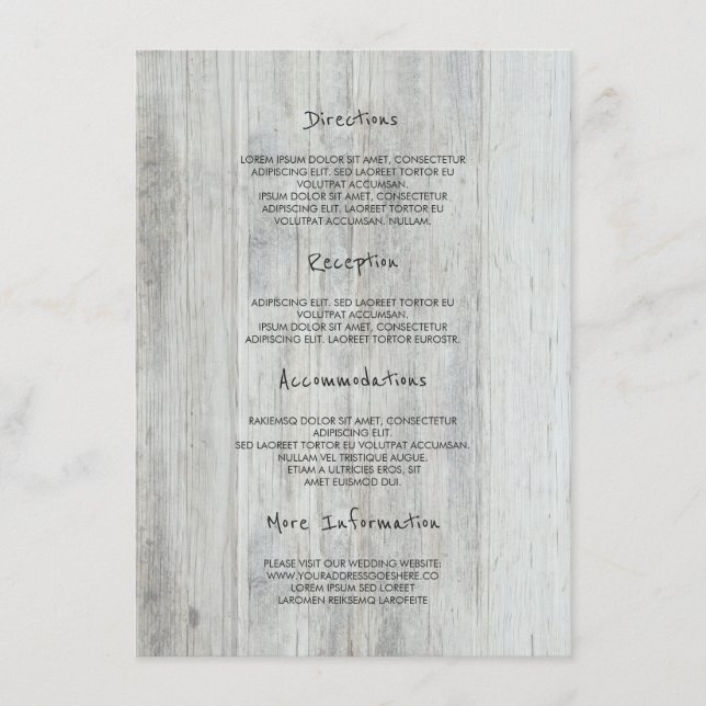 Tarjeta De Recepción Detalles del Boda de la granja de madera de estilo (Anverso)