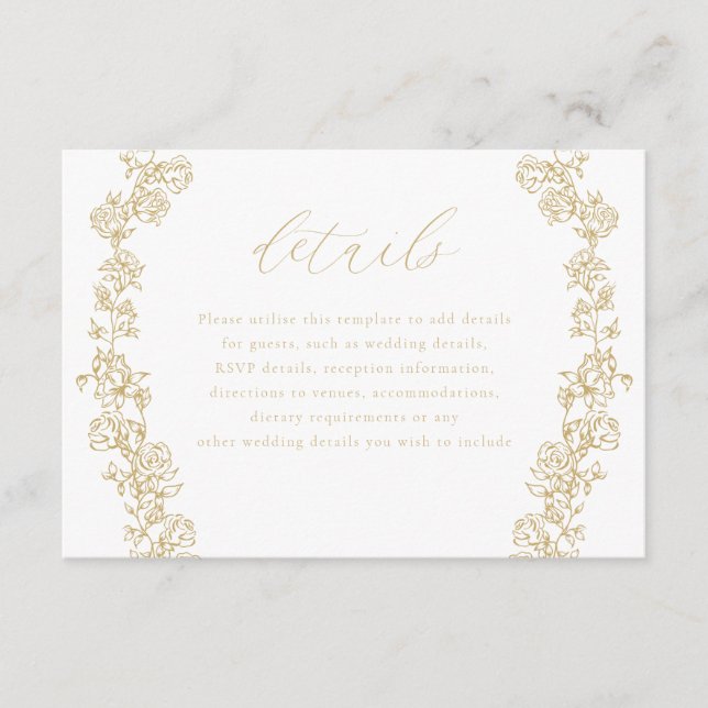 Tarjeta De Recepción Detalles del Boda de la guirnalda de oro de Chinoi (Anverso)