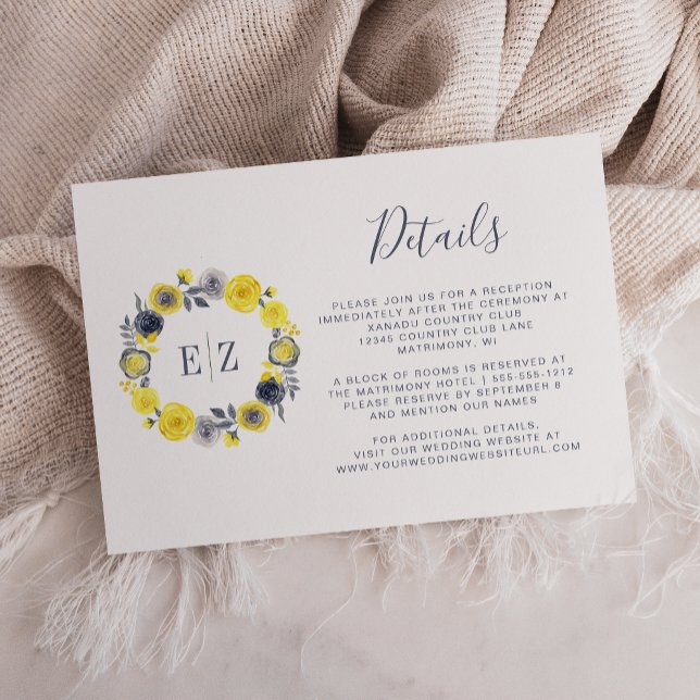 Tarjeta De Recepción Detalles del Boda de la guirnalda floral amarilla  (Subido por el creador)