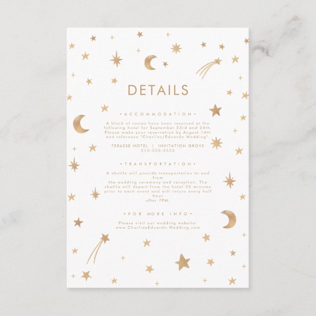 Tarjeta De Recepción Detalles del Boda de la Luna de las Estrellas de O (Anverso)