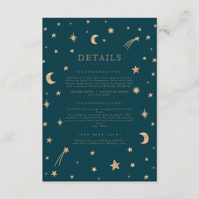 Tarjeta De Recepción Detalles del Boda de la Luna de las Estrellas de O (Anverso)