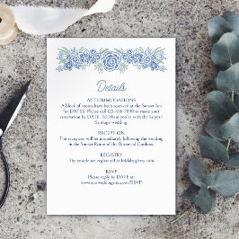 Tarjeta De Recepción Detalles del Boda de la Marina Azul Dusty Floral B