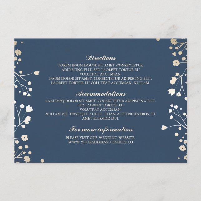 Tarjeta De Recepción Detalles del Boda de la Marina de Respiración del  (Anverso)