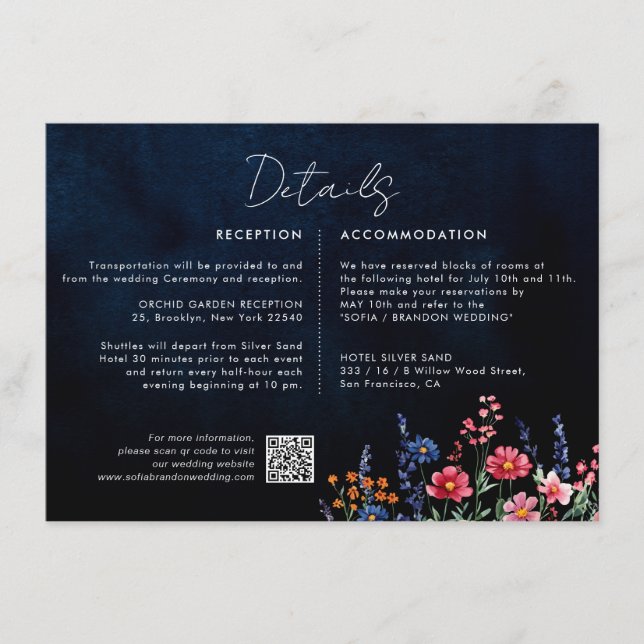 Tarjeta De Recepción Detalles del Boda de la Marina Rustica Boho Floral (Anverso)