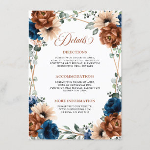 Tarjeta De Recepción Detalles del Boda de la Marina Terracota Blue Gree