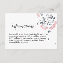 Tarjeta De Recepción detalles del boda de la moda de color gris rosa y 