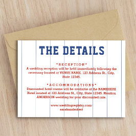 Tarjeta De Recepción Detalles del Boda de la Pinstripe de Béisbol