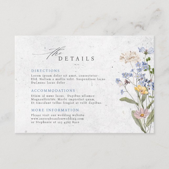 Tarjeta De Recepción Detalles del Boda de la templa, boda de flores sil (Anverso)